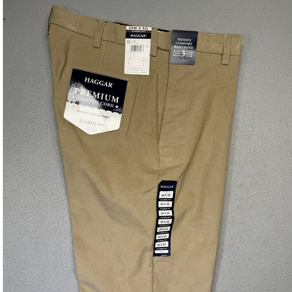 Haggar Men's Classic-Fit Stretch Corduroy Pants Khaki 34x32 $90